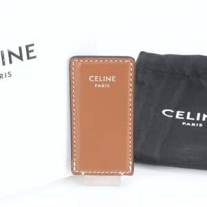 Celine Men's Leather Money Clip Wallet in Brown with Silver Hardware